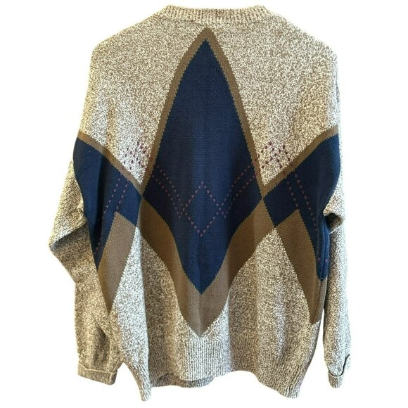 Vintage Claiborne Men's Argyle Sweater Size L Academia Preppy 1990s Y2K Grandpa - Picture 4 of 4